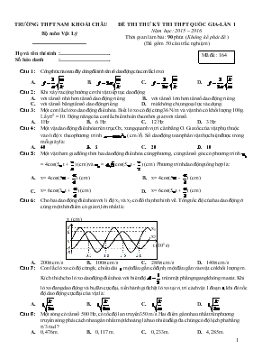 Đề 6 thi thử kỳ thi THPTquốc gia - Lần 1 năm học 2015 2016 thời gian làm bài 90 phút (không kể phát đề )